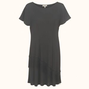 SL Fashions Black Asymmetrical Fringe Dress Size Medium Flapper Vintage Y2K
